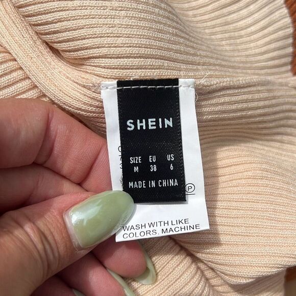 Women's Brown, Cream, & White Stretch Color Block Knit Strapless Top - Picture 7 of 7